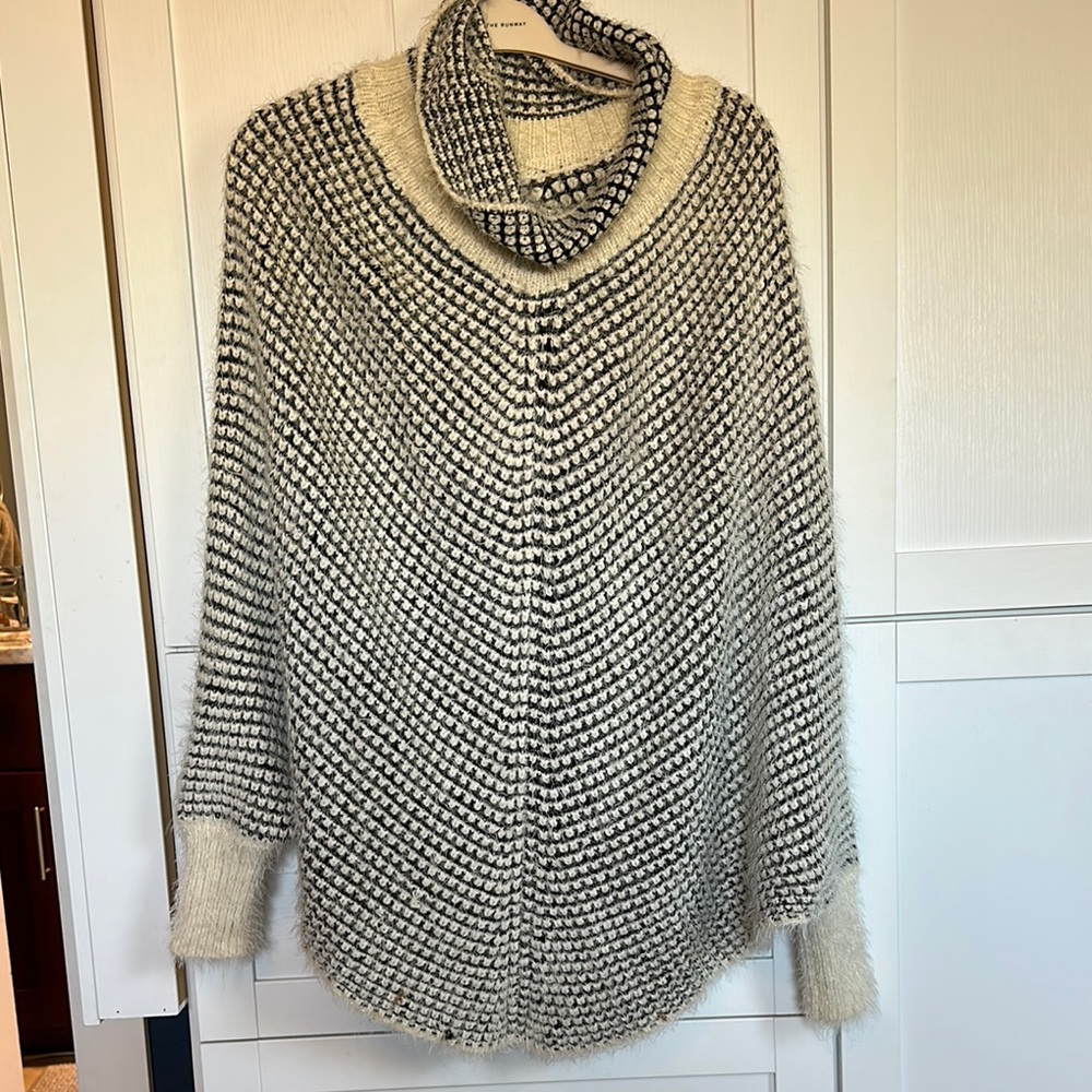 Freeway Black and Cream Cowl Neck Poncho